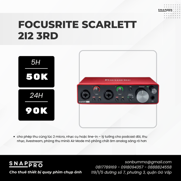 Soundcard thu âm Focusrite Scarlett 2i2 (3rd Gen)