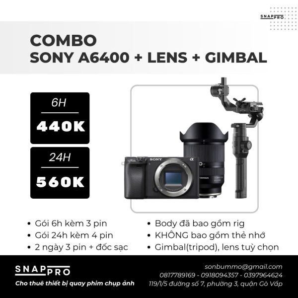 Camera Sony A6400 + Lens + Gimbal